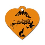 Happy Halloween Scary Funny Spooky Logo Witch On Broom Broomstick Spider Wolf Bat Black 8888 Black A Dog Tag Heart (Two Sides) Back