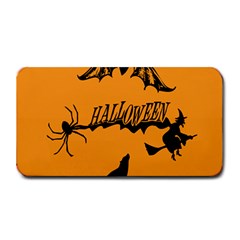 Happy Halloween Scary Funny Spooky Logo Witch On Broom Broomstick Spider Wolf Bat Black 8888 Black A Medium Bar Mats by HalloweenParty