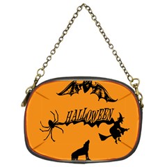 Happy Halloween Scary Funny Spooky Logo Witch On Broom Broomstick Spider Wolf Bat Black 8888 Black A Chain Purse (one Side) by HalloweenParty