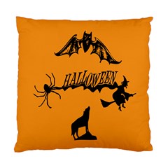 Happy Halloween Scary Funny Spooky Logo Witch On Broom Broomstick Spider Wolf Bat Black 8888 Black A Standard Cushion Case (two Sides) by HalloweenParty