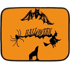 Happy Halloween Scary Funny Spooky Logo Witch On Broom Broomstick Spider Wolf Bat Black 8888 Black A Fleece Blanket (mini) by HalloweenParty