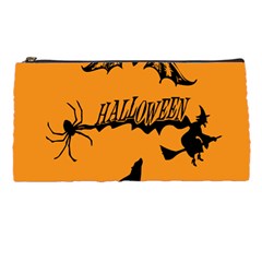 Happy Halloween Scary Funny Spooky Logo Witch On Broom Broomstick Spider Wolf Bat Black 8888 Black A Pencil Case by HalloweenParty