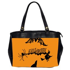 Happy Halloween Scary Funny Spooky Logo Witch On Broom Broomstick Spider Wolf Bat Black 8888 Black A Oversize Office Handbag (2 Sides) by HalloweenParty