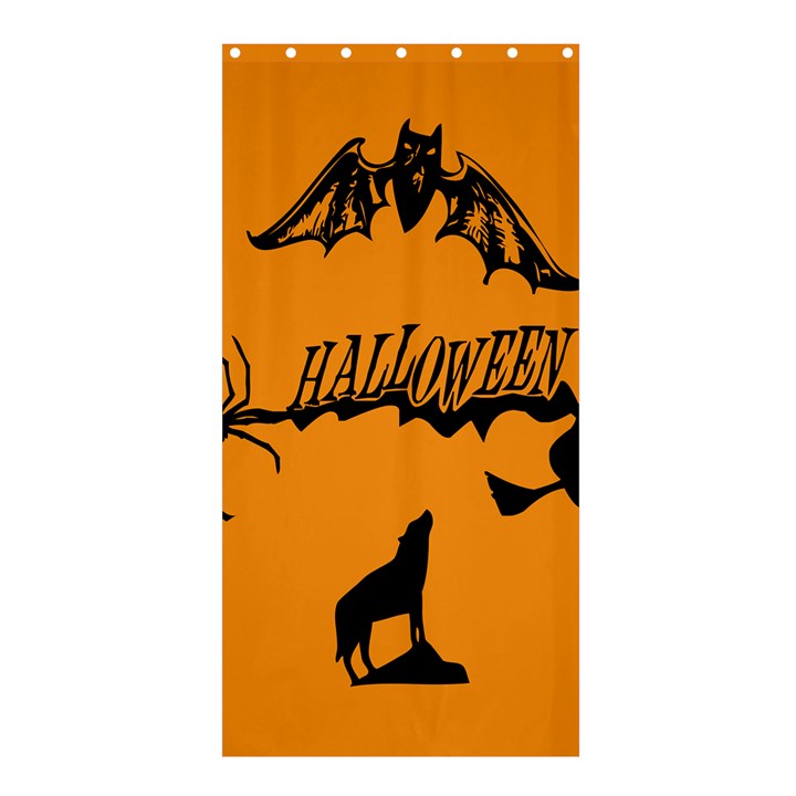 Happy Halloween Scary Funny Spooky Logo Witch On Broom Broomstick Spider Wolf Bat Black 8888 Black A Shower Curtain 36  x 72  (Stall) 