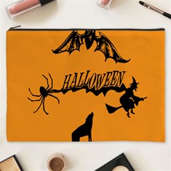 Happy Halloween Scary Funny Spooky Logo Witch On Broom Broomstick Spider Wolf Bat Black 8888 Black A Cosmetic Bag (xxxl) by HalloweenParty