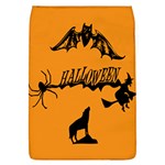 Happy Halloween Scary Funny Spooky Logo Witch On Broom Broomstick Spider Wolf Bat Black 8888 Black A Removable Flap Cover (L) Front