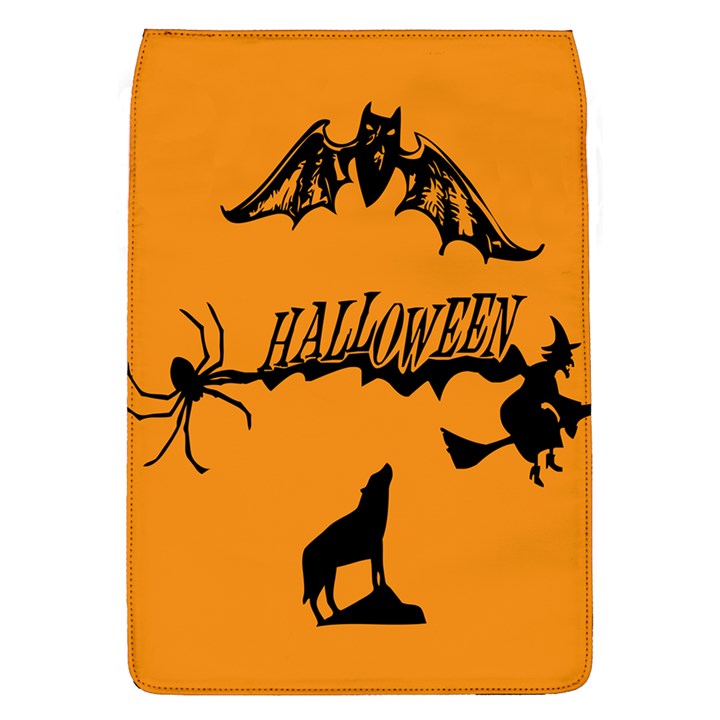 Happy Halloween Scary Funny Spooky Logo Witch On Broom Broomstick Spider Wolf Bat Black 8888 Black A Removable Flap Cover (L)