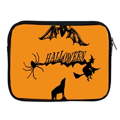 Happy Halloween Scary Funny Spooky Logo Witch On Broom Broomstick Spider Wolf Bat Black 8888 Black A Apple Ipad 2/3/4 Zipper Cases by HalloweenParty