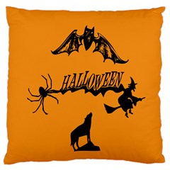 Happy Halloween Scary Funny Spooky Logo Witch On Broom Broomstick Spider Wolf Bat Black 8888 Black A Standard Flano Cushion Case (one Side) by HalloweenParty