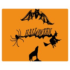 Happy Halloween Scary Funny Spooky Logo Witch On Broom Broomstick Spider Wolf Bat Black 8888 Black A Double Sided Flano Blanket (medium) 