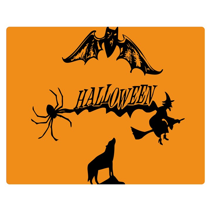 Happy Halloween Scary Funny Spooky Logo Witch On Broom Broomstick Spider Wolf Bat Black 8888 Black A Double Sided Flano Blanket (Medium) 