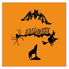 Happy Halloween Scary Funny Spooky Logo Witch On Broom Broomstick Spider Wolf Bat Black 8888 Black A Large Satin Scarf (square) by HalloweenParty