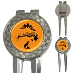 Happy Halloween Scary Funny Spooky Logo Witch On Broom Broomstick Spider Wolf Bat Black 8888 Black A 3-in-1 Golf Divots Front