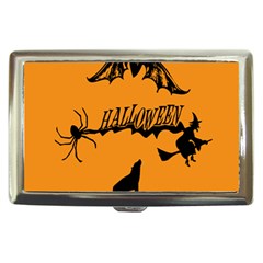 Happy Halloween Scary Funny Spooky Logo Witch On Broom Broomstick Spider Wolf Bat Black 8888 Black A Cigarette Money Case by HalloweenParty