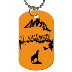 Happy Halloween Scary Funny Spooky Logo Witch On Broom Broomstick Spider Wolf Bat Black 8888 Black A Dog Tag (two Sides) by HalloweenParty