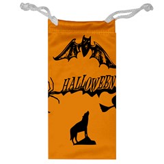 Happy Halloween Scary Funny Spooky Logo Witch On Broom Broomstick Spider Wolf Bat Black 8888 Black A Jewelry Bag by HalloweenParty