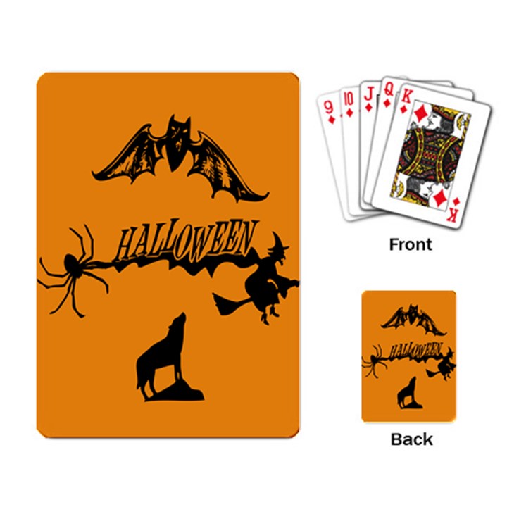 Happy Halloween Scary Funny Spooky Logo Witch On Broom Broomstick Spider Wolf Bat Black 8888 Black A Playing Cards Single Design (Rectangle)