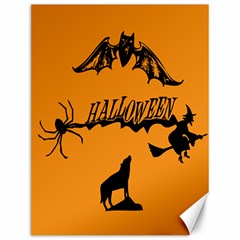 Happy Halloween Scary Funny Spooky Logo Witch On Broom Broomstick Spider Wolf Bat Black 8888 Black A Canvas 12  X 16  by HalloweenParty