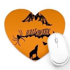 Happy Halloween Scary Funny Spooky Logo Witch On Broom Broomstick Spider Wolf Bat Black 8888 Black A Heart Mousepads by HalloweenParty