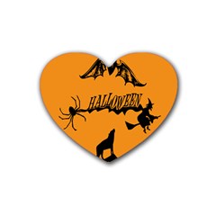 Happy Halloween Scary Funny Spooky Logo Witch On Broom Broomstick Spider Wolf Bat Black 8888 Black A Heart Coaster (4 Pack)  by HalloweenParty