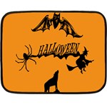 Happy Halloween Scary Funny Spooky Logo Witch On Broom Broomstick Spider Wolf Bat Black 8888 Black A Fleece Blanket (Mini) 35 x27  Blanket