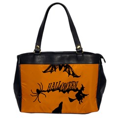 Happy Halloween Scary Funny Spooky Logo Witch On Broom Broomstick Spider Wolf Bat Black 8888 Black A Oversize Office Handbag by HalloweenParty