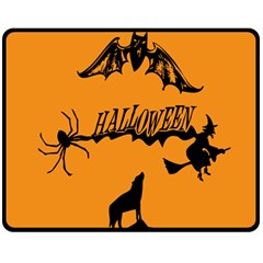 Happy Halloween Scary Funny Spooky Logo Witch On Broom Broomstick Spider Wolf Bat Black 8888 Black A Fleece Blanket (medium)  by HalloweenParty