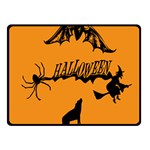 Happy Halloween Scary Funny Spooky Logo Witch On Broom Broomstick Spider Wolf Bat Black 8888 Black A Fleece Blanket (Small) 50 x40  Blanket Front