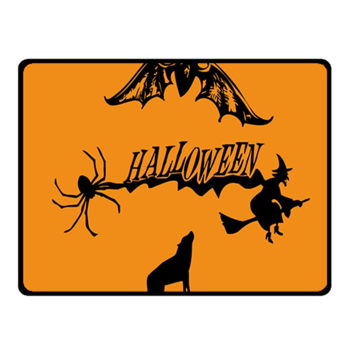 Happy Halloween Scary Funny Spooky Logo Witch On Broom Broomstick Spider Wolf Bat Black 8888 Black A Fleece Blanket (Small)