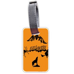 Happy Halloween Scary Funny Spooky Logo Witch On Broom Broomstick Spider Wolf Bat Black 8888 Black A Luggage Tag (one Side) by HalloweenParty