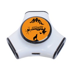 Happy Halloween Scary Funny Spooky Logo Witch On Broom Broomstick Spider Wolf Bat Black 8888 Black A 3-port Usb Hub by HalloweenParty