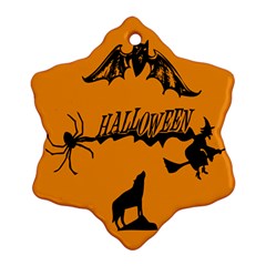 Happy Halloween Scary Funny Spooky Logo Witch On Broom Broomstick Spider Wolf Bat Black 8888 Black A Ornament (snowflake) by HalloweenParty