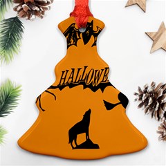 Happy Halloween Scary Funny Spooky Logo Witch On Broom Broomstick Spider Wolf Bat Black 8888 Black A Christmas Tree Ornament (two Sides) by HalloweenParty