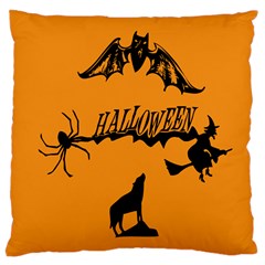 Happy Halloween Scary Funny Spooky Logo Witch On Broom Broomstick Spider Wolf Bat Black 8888 Black A Large Cushion Case (one Side) by HalloweenParty