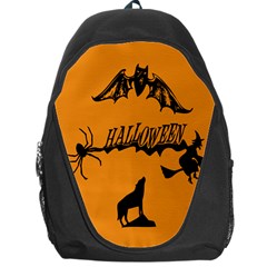 Happy Halloween Scary Funny Spooky Logo Witch On Broom Broomstick Spider Wolf Bat Black 8888 Black A Backpack Bag by HalloweenParty