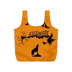 Happy Halloween Scary Funny Spooky Logo Witch On Broom Broomstick Spider Wolf Bat Black 8888 Black A Full Print Recycle Bag (s) by HalloweenParty