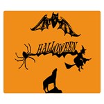 Happy Halloween Scary Funny Spooky Logo Witch On Broom Broomstick Spider Wolf Bat Black 8888 Black A Double Sided Flano Blanket (Small)  50 x40  Blanket Front