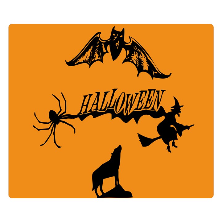 Happy Halloween Scary Funny Spooky Logo Witch On Broom Broomstick Spider Wolf Bat Black 8888 Black A Double Sided Flano Blanket (Small) 