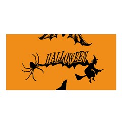 Happy Halloween Scary Funny Spooky Logo Witch On Broom Broomstick Spider Wolf Bat Black 8888 Black A Satin Shawl