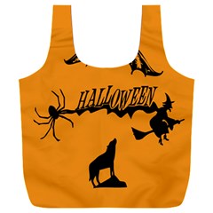 Happy Halloween Scary Funny Spooky Logo Witch On Broom Broomstick Spider Wolf Bat Black 8888 Black A Full Print Recycle Bag (xxxl) by HalloweenParty