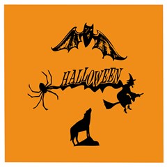 Happy Halloween Scary Funny Spooky Logo Witch On Broom Broomstick Spider Wolf Bat Black 8888 Black A Wooden Puzzle Square by HalloweenParty