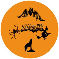 Happy Halloween Scary Funny Spooky Logo Witch On Broom Broomstick Spider Wolf Bat Black 8888 Black A Wooden Puzzle Round by HalloweenParty