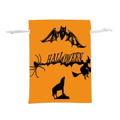 Happy Halloween Scary Funny Spooky Logo Witch On Broom Broomstick Spider Wolf Bat Black 8888 Black A Lightweight Drawstring Pouch (s) by HalloweenParty