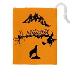 Happy Halloween Scary Funny Spooky Logo Witch On Broom Broomstick Spider Wolf Bat Black 8888 Black A Drawstring Pouch (5xl) by HalloweenParty