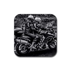 Motorcycle Riders At Highway Rubber Coaster (square)  by dflcprintsclothing