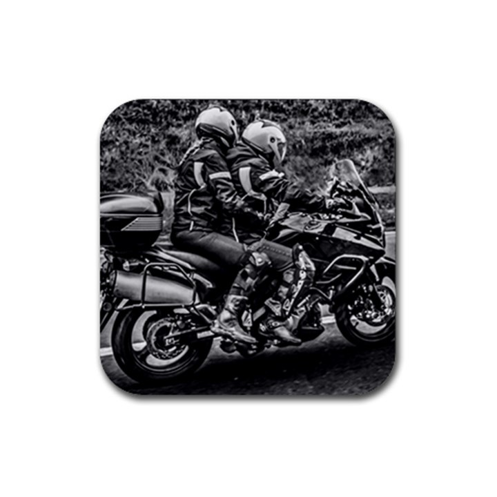 Motorcycle Riders At Highway Rubber Coaster (Square) 