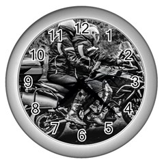 Motorcycle Riders At Highway Wall Clock (silver) by dflcprintsclothing