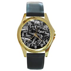 Motorcycle Riders At Highway Round Gold Metal Watch by dflcprintsclothing