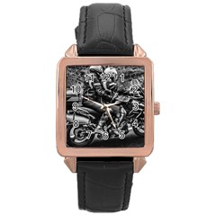 Motorcycle Riders At Highway Rose Gold Leather Watch  by dflcprintsclothing