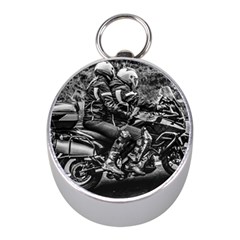 Motorcycle Riders At Highway Mini Silver Compasses by dflcprintsclothing